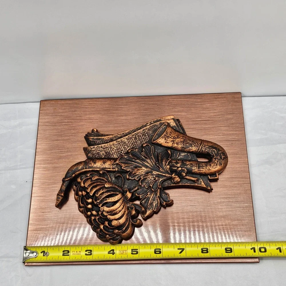 Vintage Coppercraft Guild 3D Relief Sax Sheet Music Floral Accent Wall Plaque